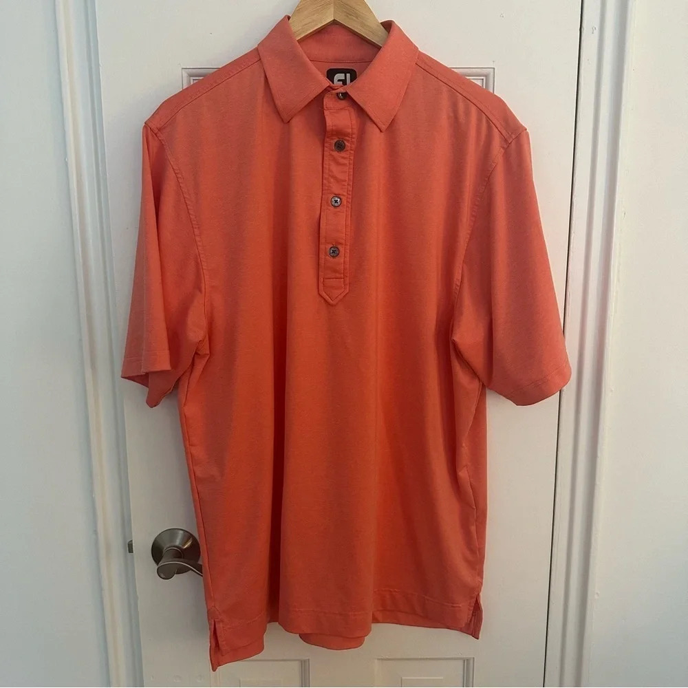 FootJoy Mens Peach Golf Polo Shirt Medium Activewear Athletic Preppy Orange Pink